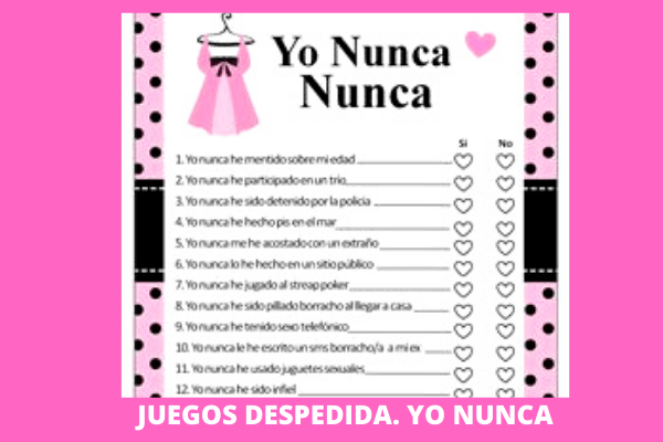 Juegos despedida. yo nunca