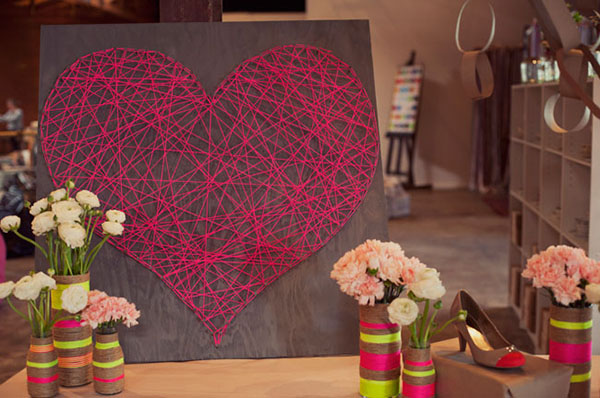 coraz贸n de arte de cuerda de bricolaje